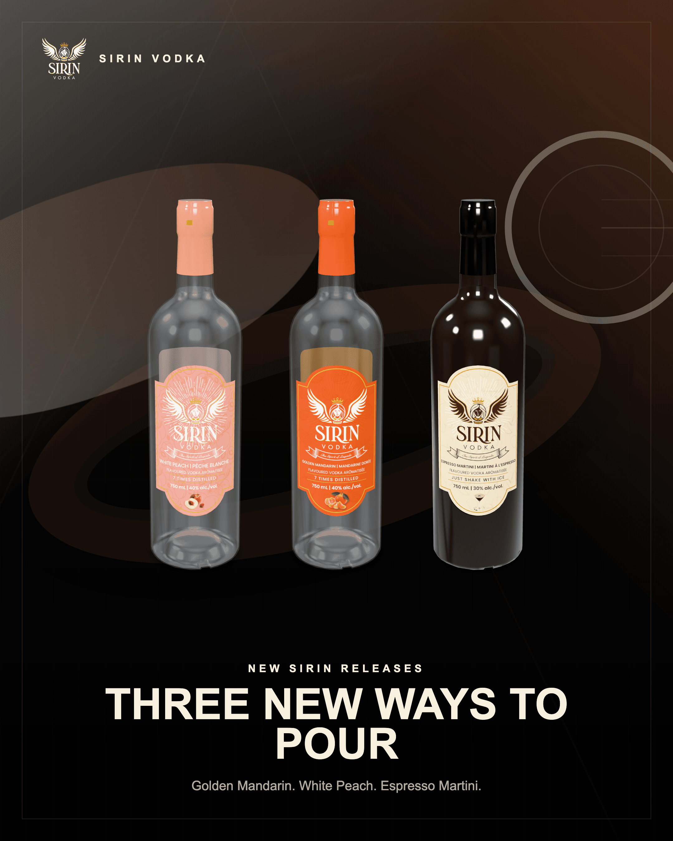 SIRIN Vodka expands with Golden Mandarin, White Peach, and Espresso Martini